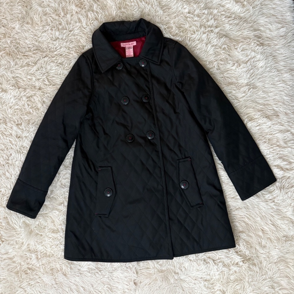 Kids Black Quilted Coat Copper Key Size 7/8 Double Breasted Jacket‎